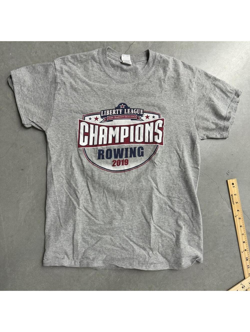 Y2K Liberty League Champions Rowing 2019 T Shirt Mens Medium Gray College Crew
